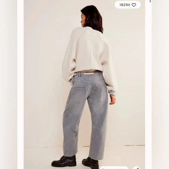 Free People We The Free Moxie Pull-On Barrel Jeans grey NWT - Picture 3 of 7
